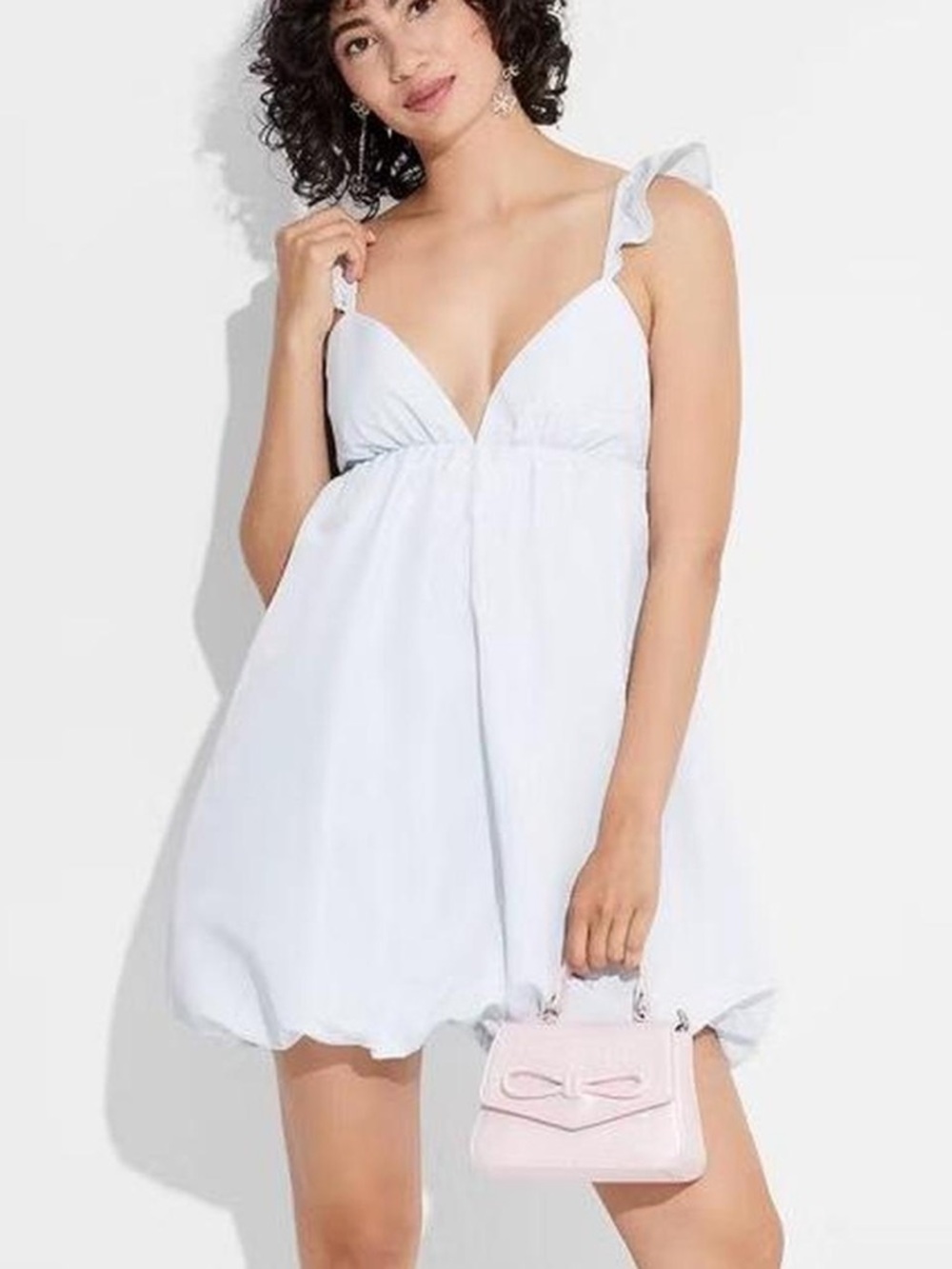 Wild Fable Light Blue Satin Bubble Dress Mini Flutter Sleeve V-Neck XXS